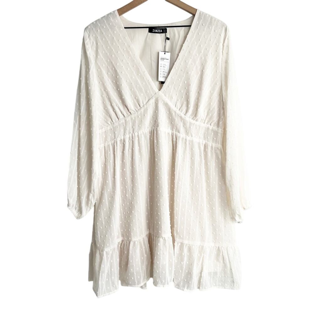 Zanzea Cream White XL Long Sleeve Dress Brand New With Tags